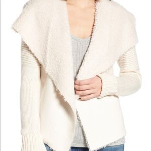 Knit jacket with faux shearling trim -New